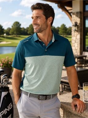 PING SensorCool Golf Polo | Men’s Large | Teal Performance | Moisture-Wicking